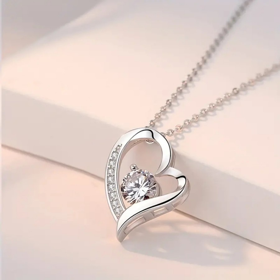 Womens Full-Diamond Eternal Heart Pendant Necklace