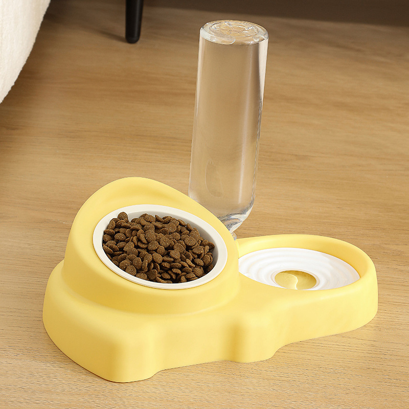 Cat Ceramic Double Automatic Water Fountain And Feeding Bowl Ceramic Bowl Yellow
