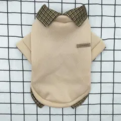 Fake Two-piece Collar Sweater Thin Velvet Dog Pet Two Feet Apparel - Beige Sweater - View 1