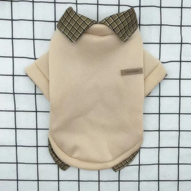 Fake Two piece Collar Sweater Thin Velvet Dog Pet Two Feet Apparel Beige Sweater - Shop at LoveMi