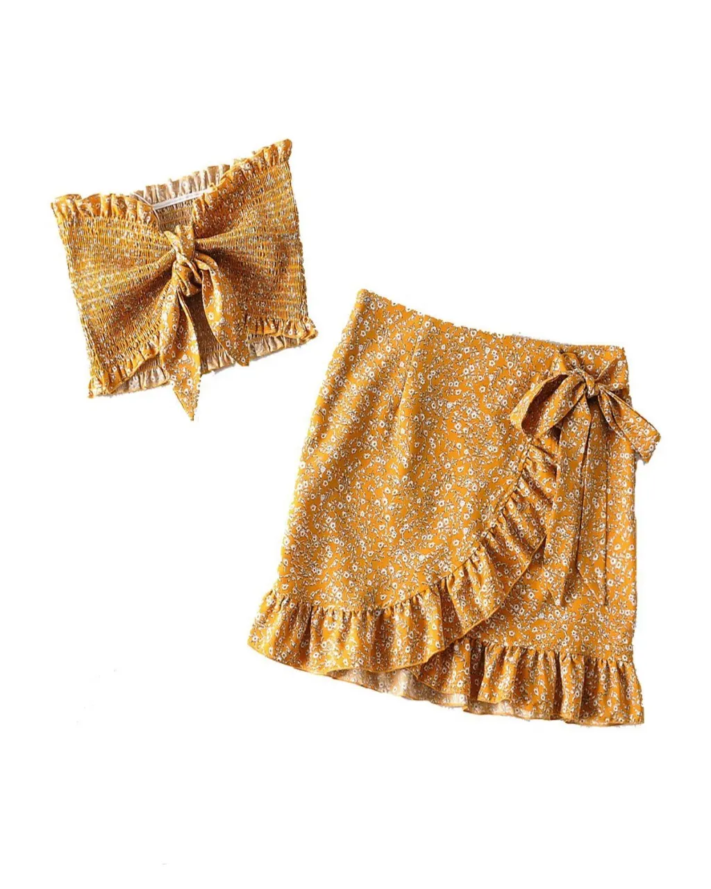 European And American Style Women's Clothing French Sexy Strap Tank-top Skirt Suit - Yellow