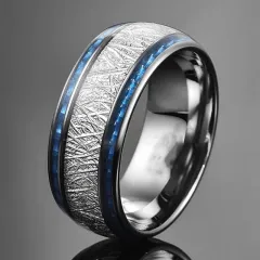 Blue Carbon Fibre Inlaid Wedding Ring - Blue - View 1