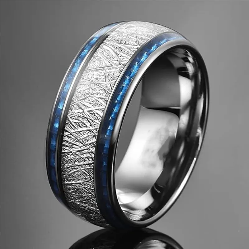 Blue Carbon Fiber Inlaid Wedding Ring - Blue