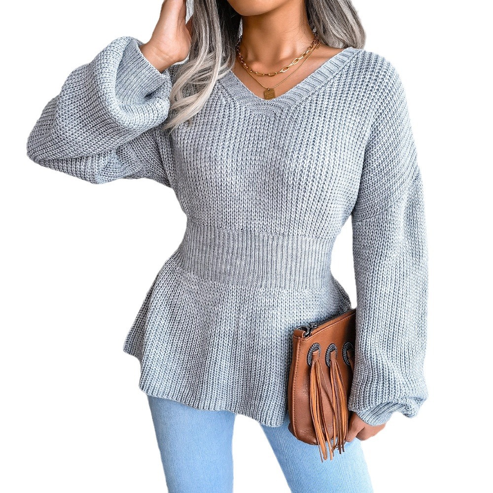 Lantern Sleeve Sweater Winter Women Flounces Knit Jumpers