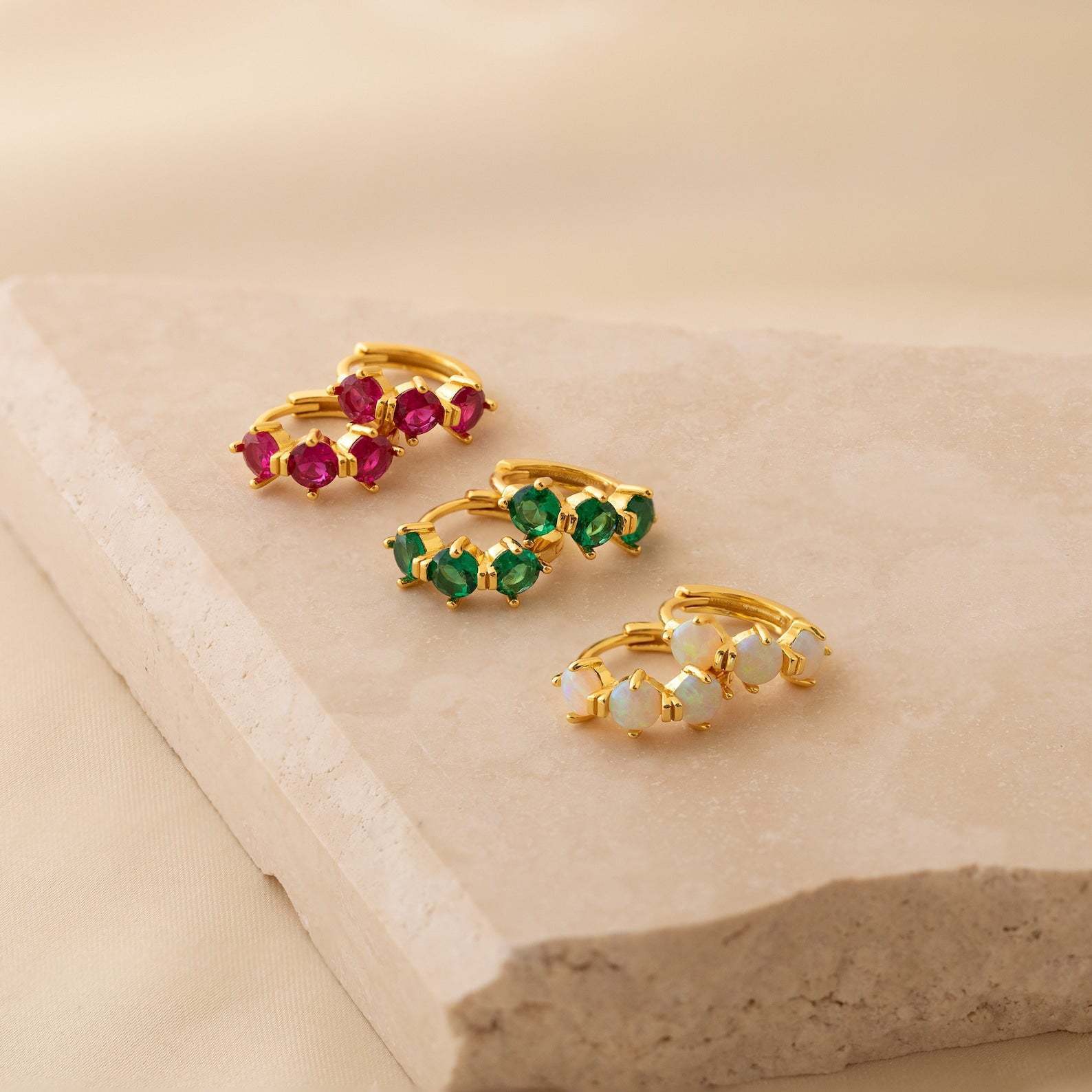 Twelve Birthstone 18K Gold Earrings