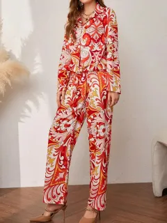 Ethnic Geometric Long Sleeve Shirt Trousers Suit - Wg18Wr06Zn241031T023 - View 1