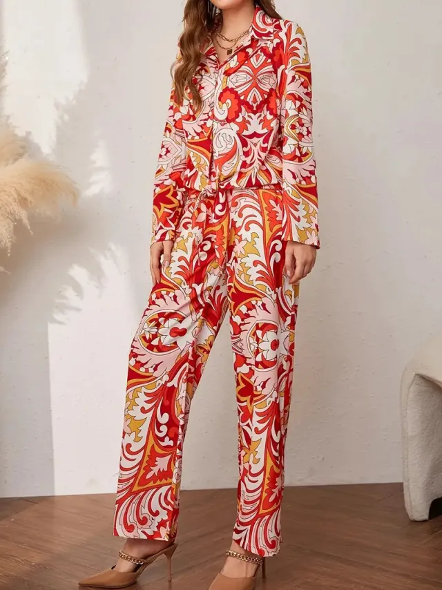 Ethnic Geometric Long Sleeve Shirt Trousers Suit Wg18Wr06Zn241031T023 - Shop at LoveMi