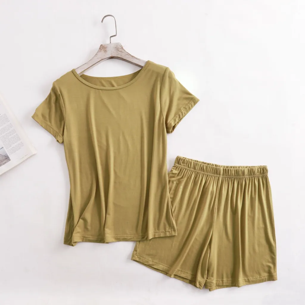 Home Wear Two-piece Thin Summer Plus Size - Olive Yellow