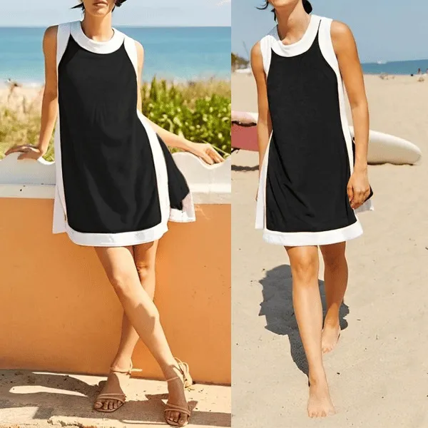 Color block Crew Neck Sleeveless Top With Shorts Black - Shop at LoveMi