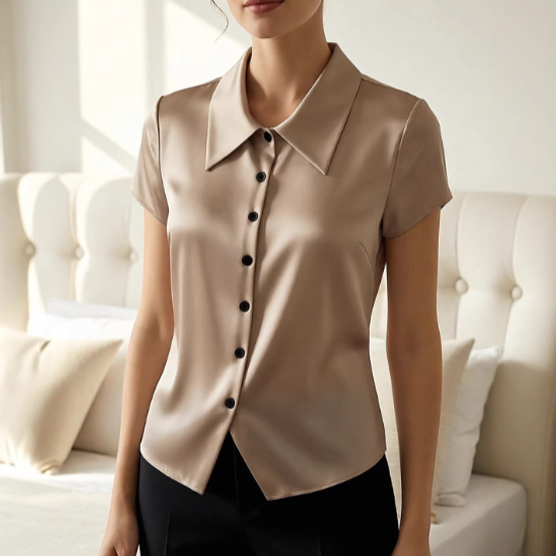 Elegant MinimalistSlim-fit Womens Top Short-sleeve Shirt
