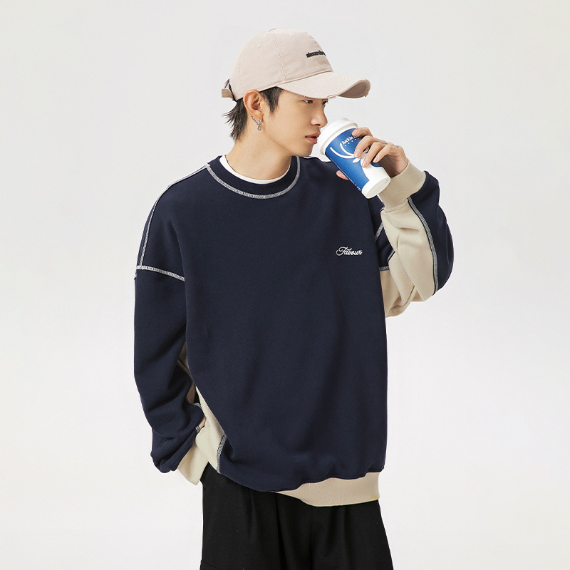 $19.04 Heavy Loose Open Line Contrast Color Sweatshirt Male Spring Style