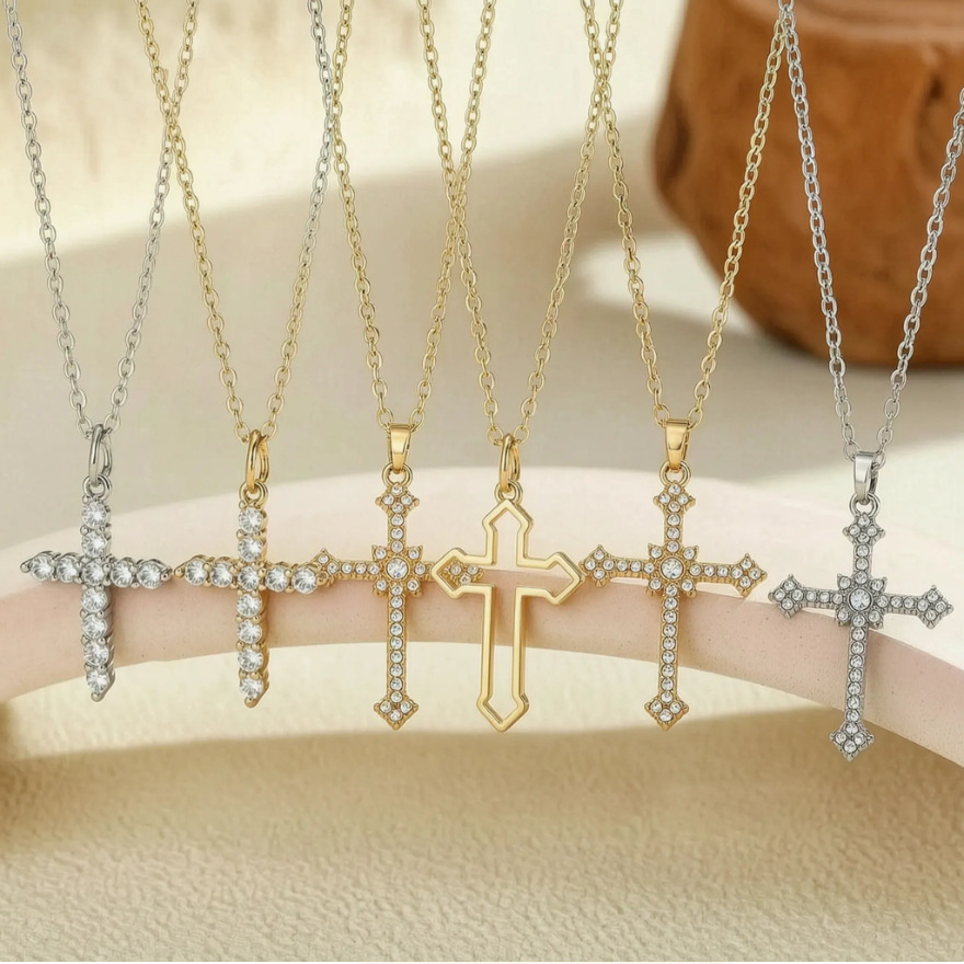 Diamond-Encrusted Large Cross Pendant Necklace