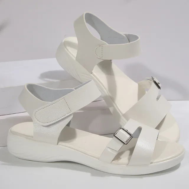 Fashion Velcro Wedge Flat Beach Sandals White - Shop at LoveMi