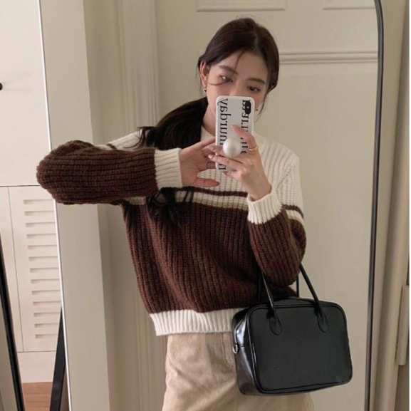 Women's Contrast Color Knit Casual Sweater