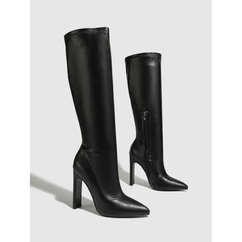 Pointed Toe High Heels With Slender Stiletto Heels That Create A Slimming Lookknight Boots - Black