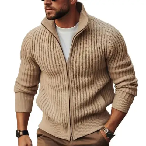 Zipper Outerwear Sweater Coat for Men Fleece-lined Thickened Winter