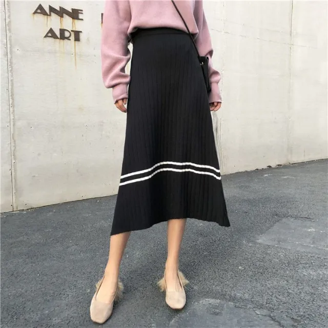 Wool Not Split Straight Knitted Dress Black - Shop at LoveMi