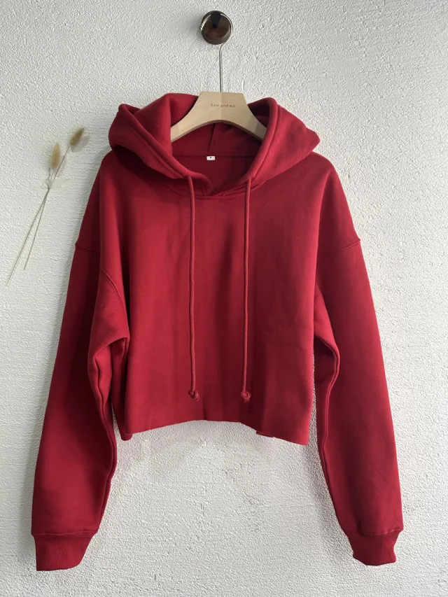 Womens Long Sleeve Fleece Lined Sports Hoodie Red - Shop at LoveMi