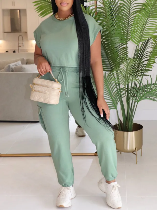 European And American Leisure Suit Top And Trousers Green - Shop at LoveMi