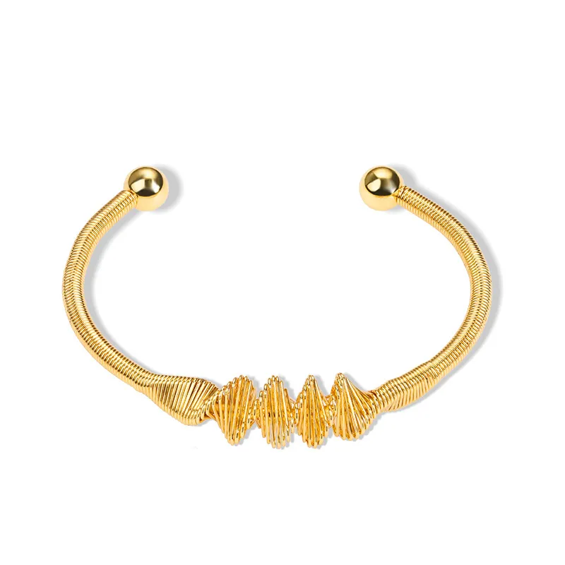 Bohemian Style Metal Steel Wire Spiral Laid Titanium Steel Bracelet - Gold