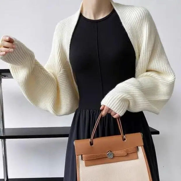 Knitted Cardigan Coat Female Batwing Sleeve Sweater Short Temperamental White - Shop at LoveMi