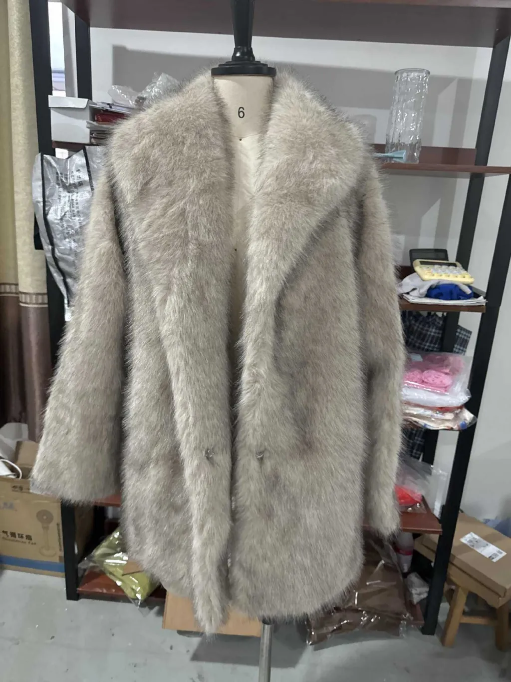 Lapel Long Sleeve Furry Fur Clothing Comfortable Casual Warm Jacket Ladies - Beige