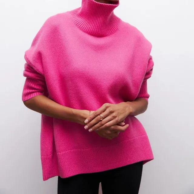 Women's Long sleeved Pullover Solid Color Sweater Rose Red - Shop at LoveMi