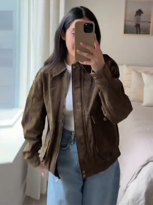 Women's Spring Clothing Personality Retro Suede Fabric Jacket Short Coat Brown - Shop at LoveMi