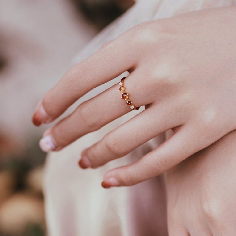 Japanese-style Orange-pink Garnet Ring