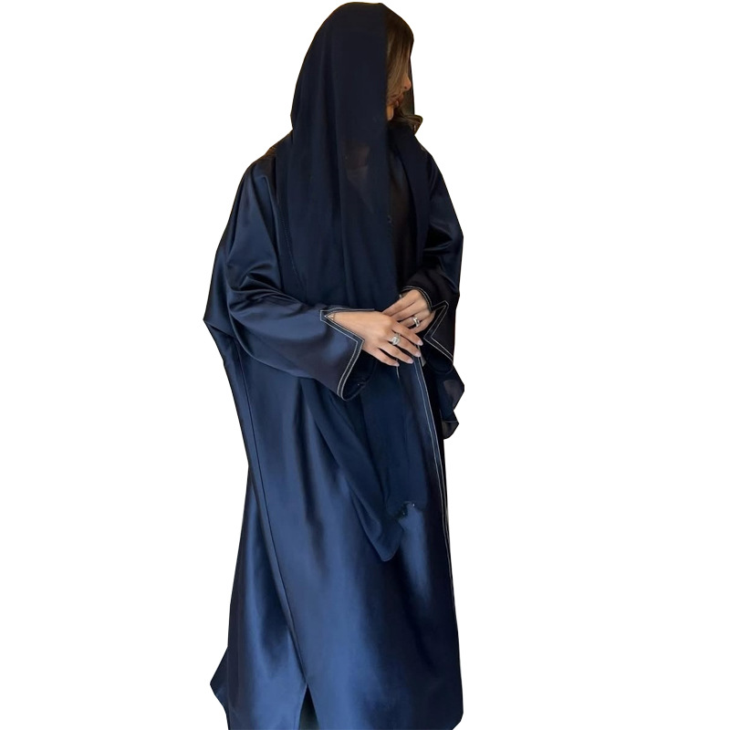 Muslim Robe Middle East Loose Solid Color Satin Cardigan Outerwear Sapphire Blue - Shop at LoveMi