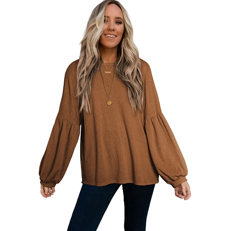 Women's European And American Loose Casual Style Puff Sleeve Top - Orange