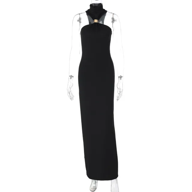 Slim Fit High Neck Sleeveless Slit Dress For Women Black - Shop at LoveMi