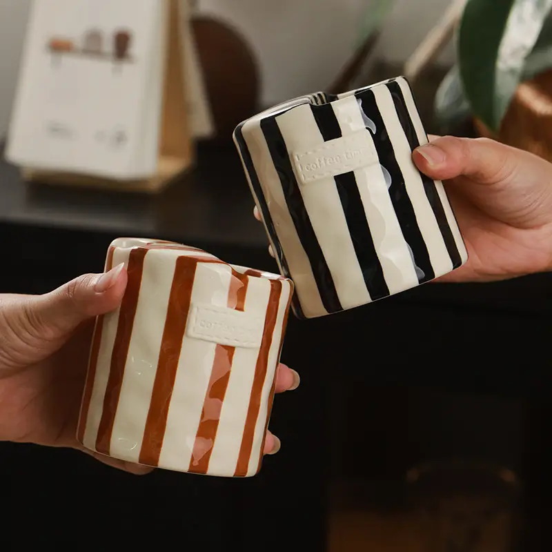 Vintage Striped Hand-painted Creative Ceramic Double-sharing Cup