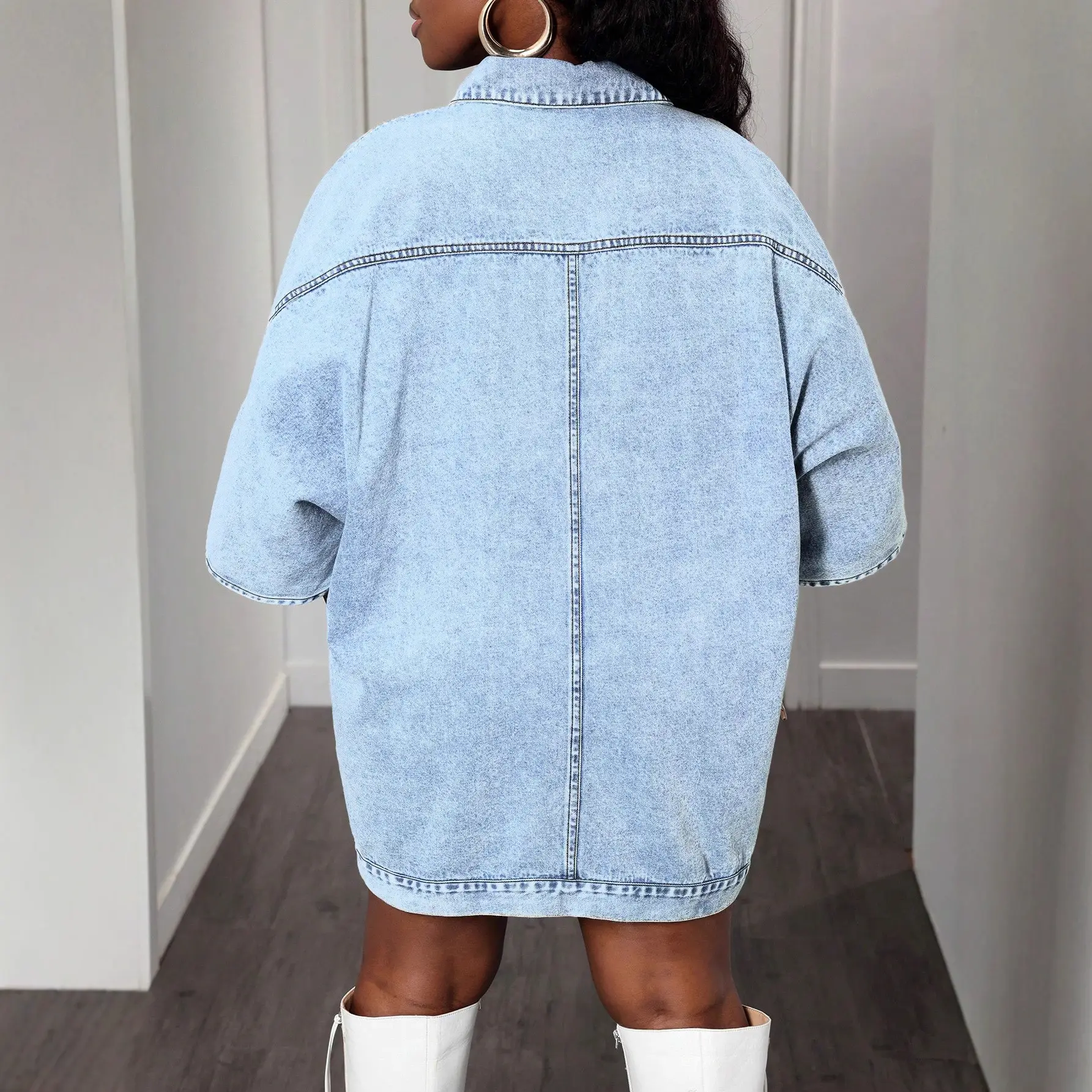 Street Style Sleeveless Shawl Loose Denim Jacket