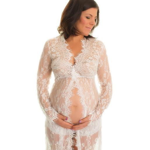 Pregnant Women's Sexy Front Cardigan Long Sleeve Lace Dress