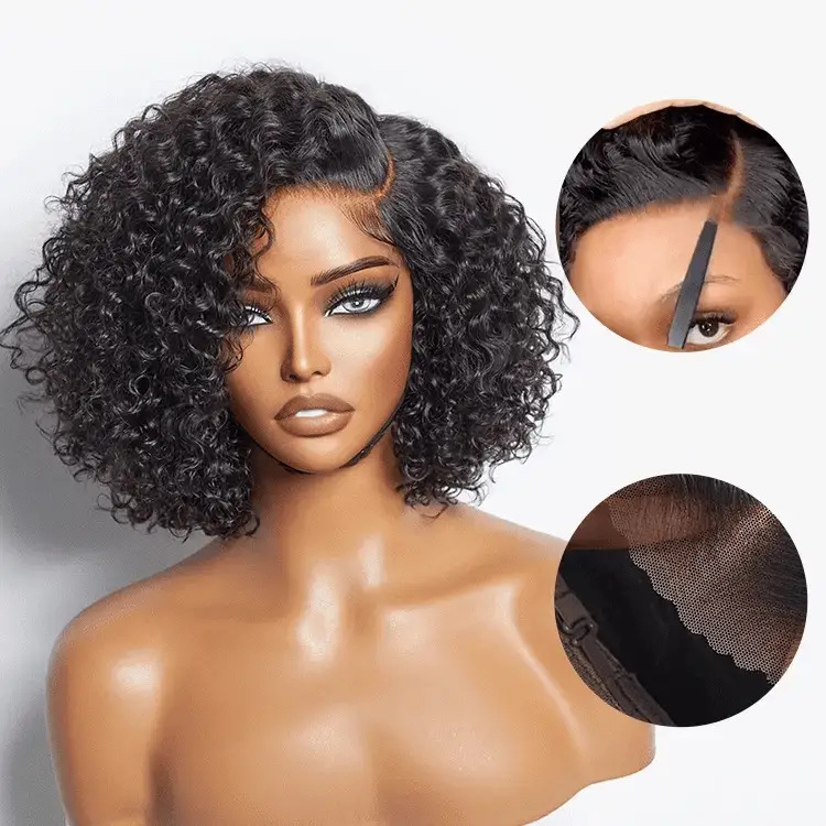 Wig Fashionable Synthetic Cap Brown Side-Parted Short Curly Hair African Curls 3