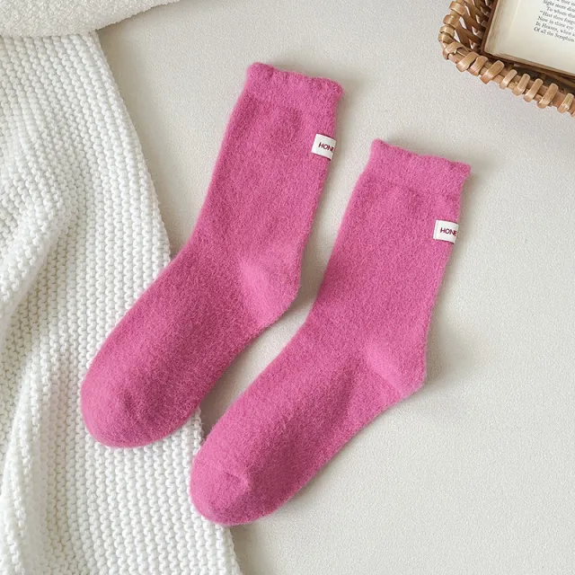 Thickened Warm Mid calf Length Socks Ins Fashionable Heel Cloth Cloth Label Dark Pink - Shop at LoveMi