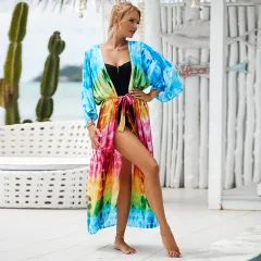New Rayon Printed Beach Sun Protection Outerwear Cover-up Women - Zs2085 Gradient Colour 3 - View 1
