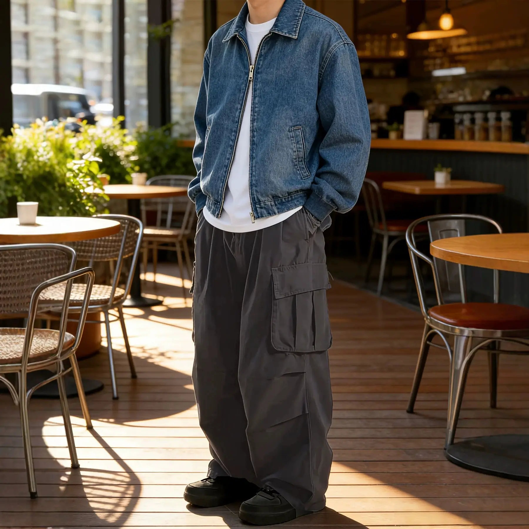 Mens Multi-Pocket Straight-Leg Work Trousers