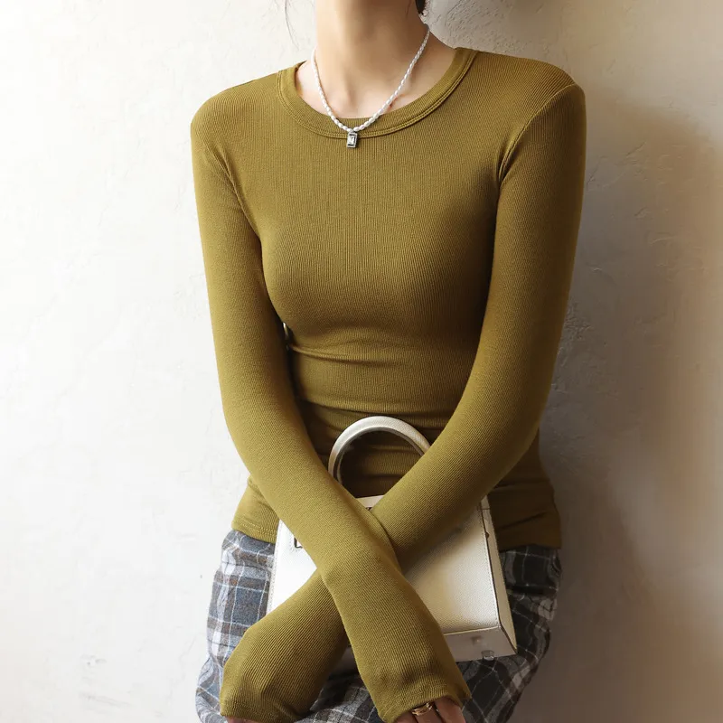 Modal Round Neck Bottoming Shirt Female Suit Slim Fit Inner Wear High Sense - Yellow