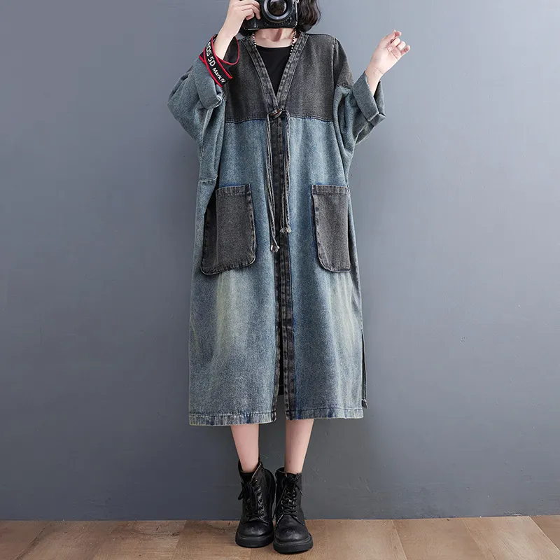 Women's Loose Long Sleeve Dress And Coat - Blue