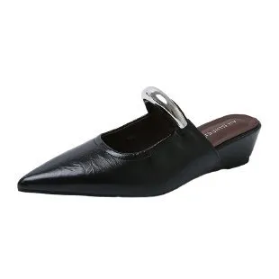 Pointed Toe Slip on Mule Sandals With Chunky Heels Black - Shop at LoveMi