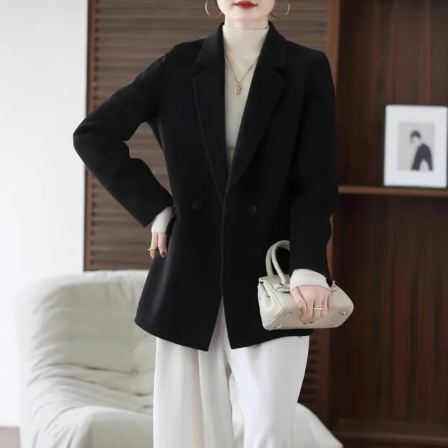 Autumn And Winter Double sided Woolen Coat Women Black - Shop at LoveMi
