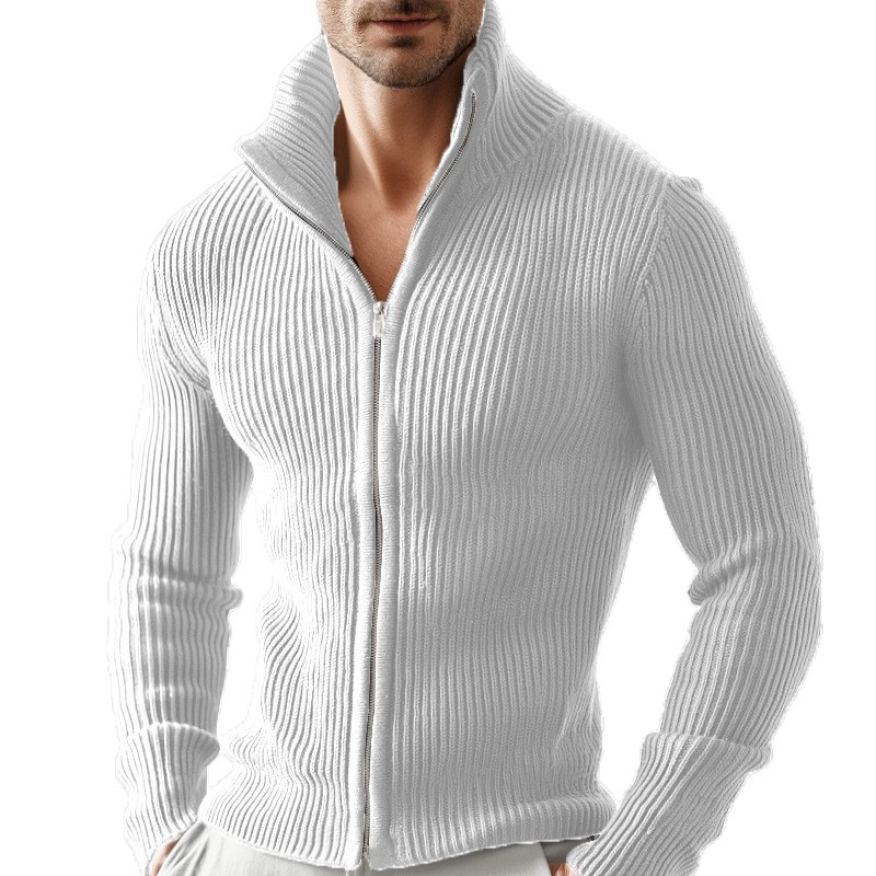 Knitted Zip-up Turtleneck Cardigan For Men - Image 4