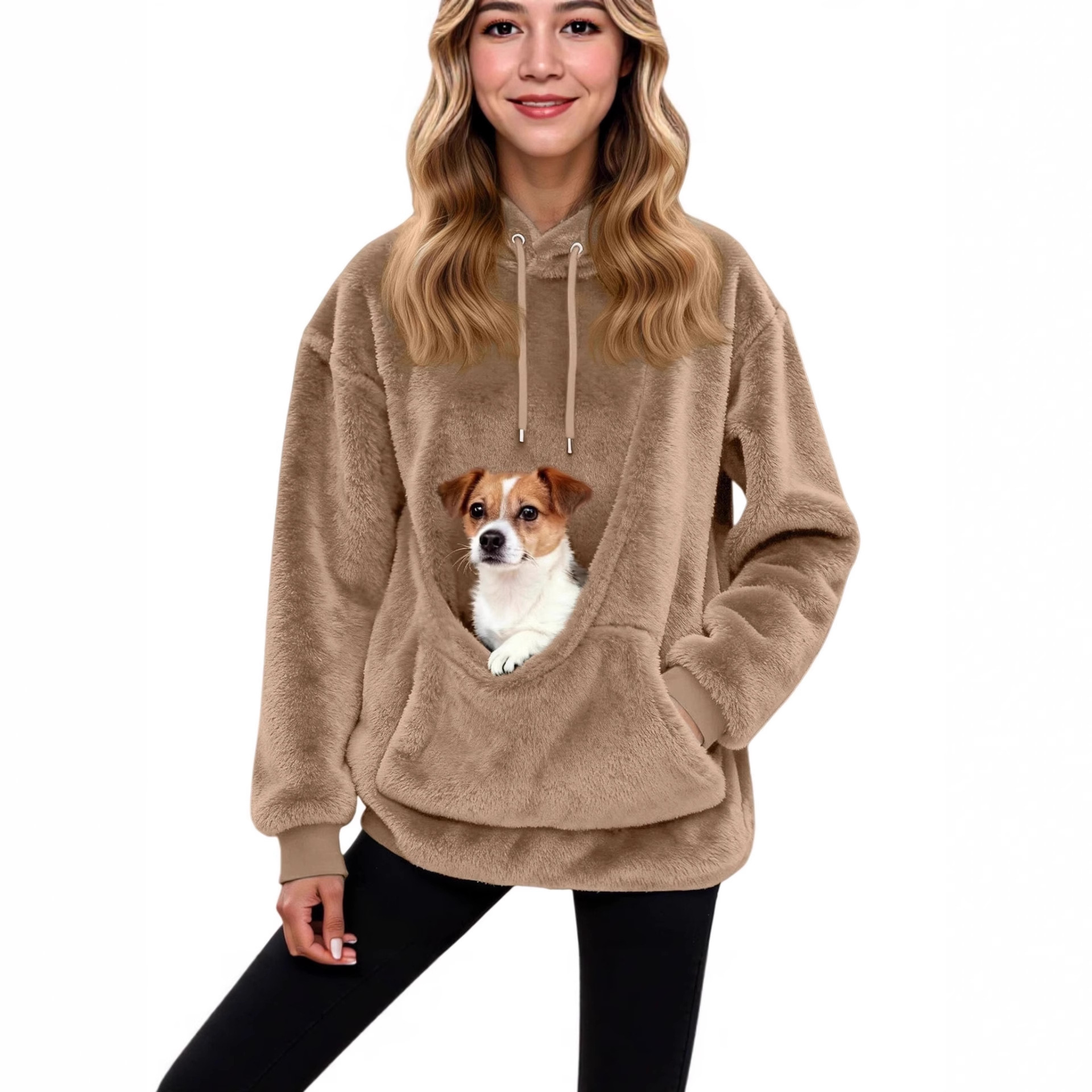 Solid-color Hooded Plush Pet Hoodie With Two Pockets Loose Fit Pullover Style