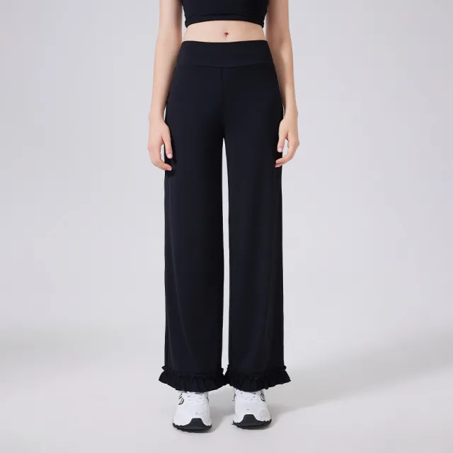 High Waist Belly Contracting Lace Loose Casual Straight Trousers Black - Shop at LoveMi