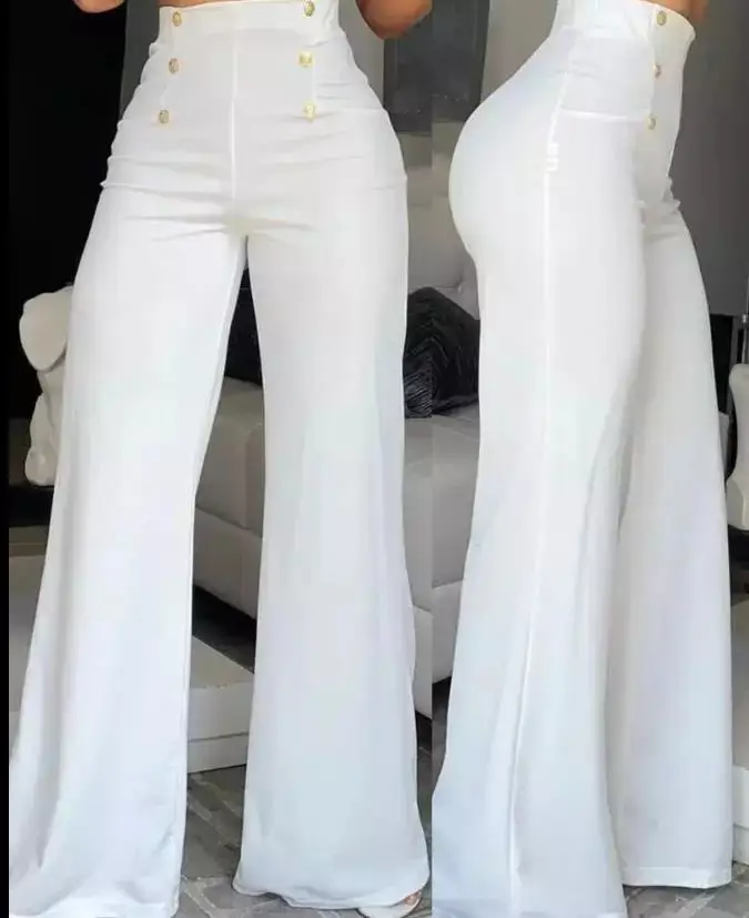 Double-breasted Micro-stretch Wide-leg Pants