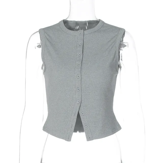 Women's Versatile Knitted Vest Top With Buttons Gray - Shop at LoveMi
