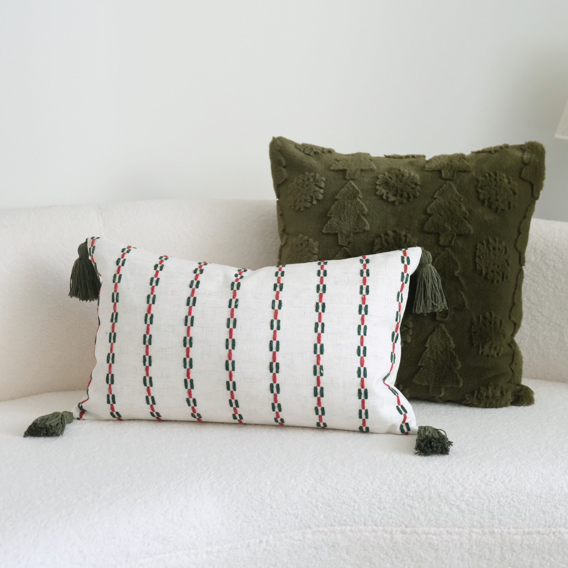 Christmas Collection Red And Green Striped Tasseled Plush Throw Pillow Sofa Cushion