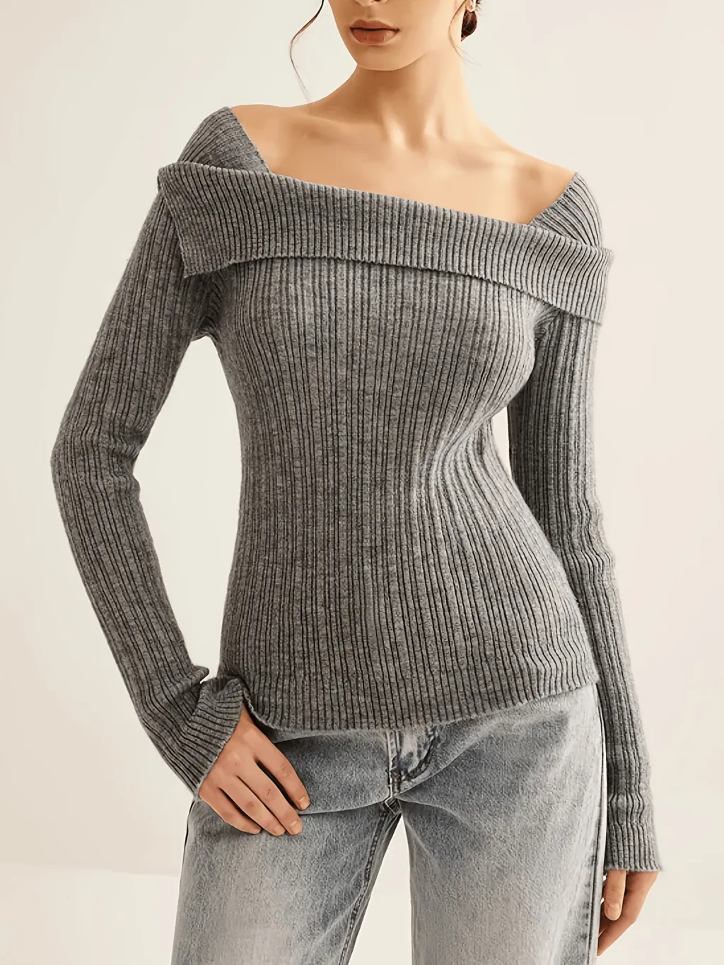 Elegant Slim Fashion Sweater Women's Clothing - Gray